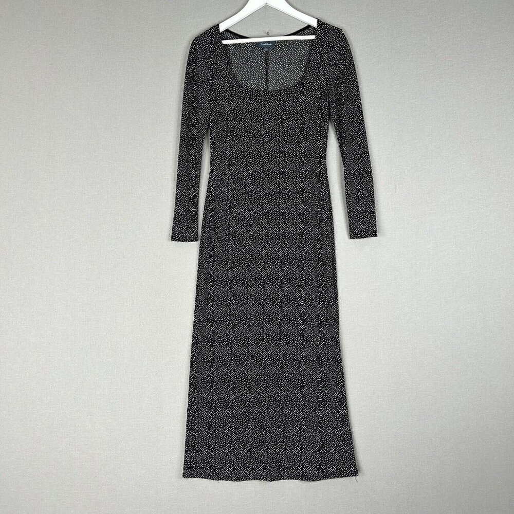 Modcloth Womens Dress Small Black Polka Dot Midi Retro Work Feminine Travel Boho